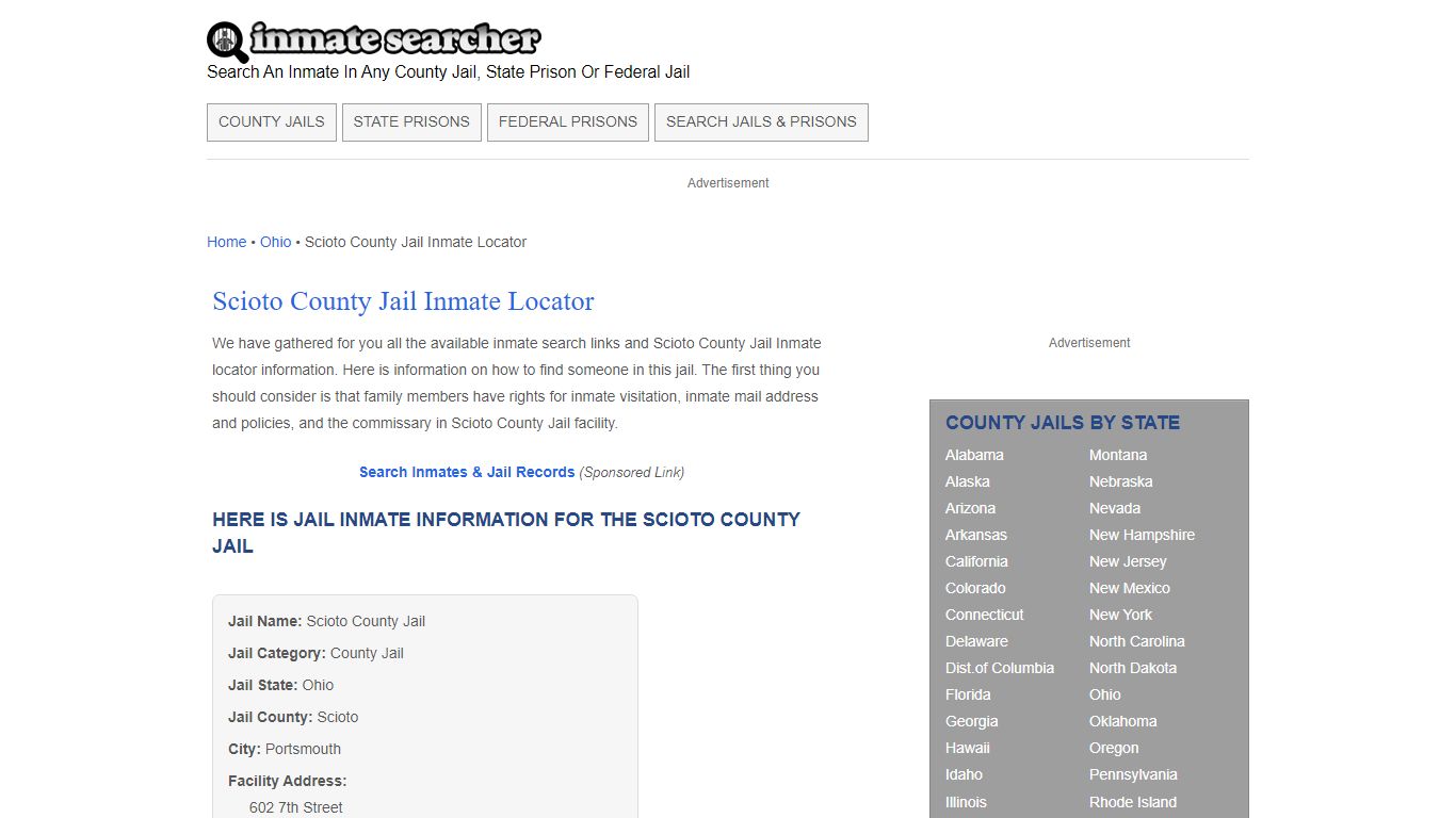 Scioto County Jail Inmate Locator - Inmate Searcher
